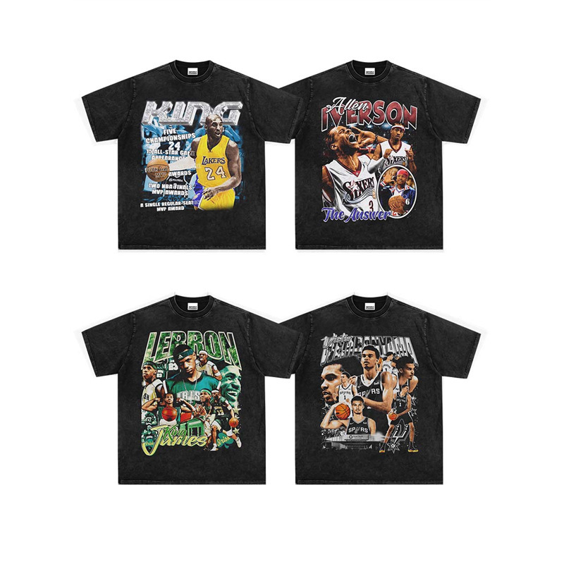 American Style Retro Printed T-Shirt Star Kobe James Durant Hip Hop Street Short Sleeve Trendy Brand Top