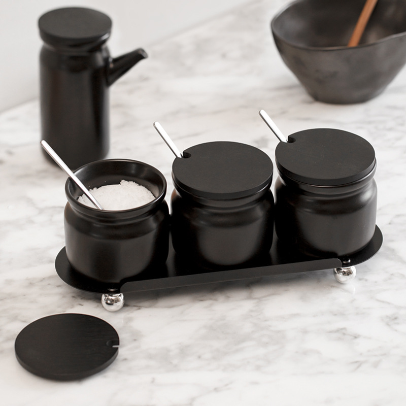 Cerámica Zhonggu hogar resistente a altas temperaturas tanque de aceite de pimienta condimento JAR sal azúcar tarro condimento caja aceite olla con tapa cuchara