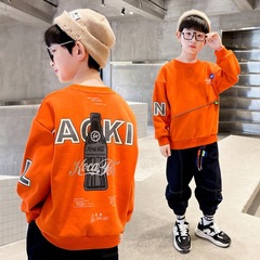 2024 New Boys' Long-Sleeve T-shirt Spring Outfit Big Kids Stylish Hoodie Spring/ Autumn Top Trendy Cool Base Shirt Fashion
