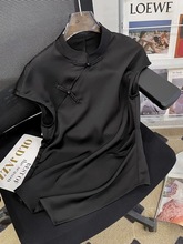 新中式国风女装改良旗袍无袖盘扣上衣不规则设计感衬衫女夏季新款