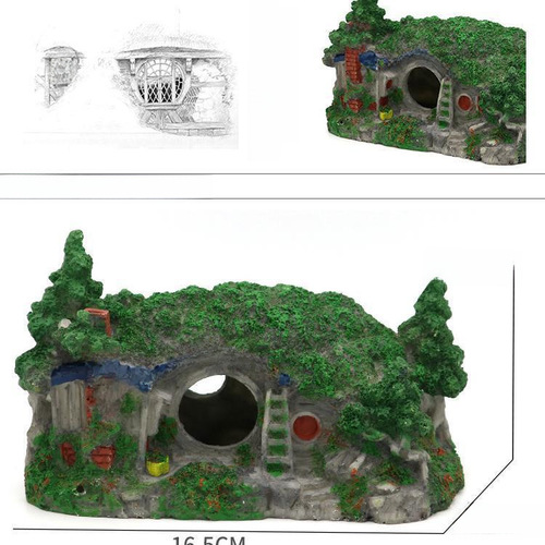 Fish tank landscape decoration aquarium Hobbit creative garden house rock hideout cave turtle hole hideaway