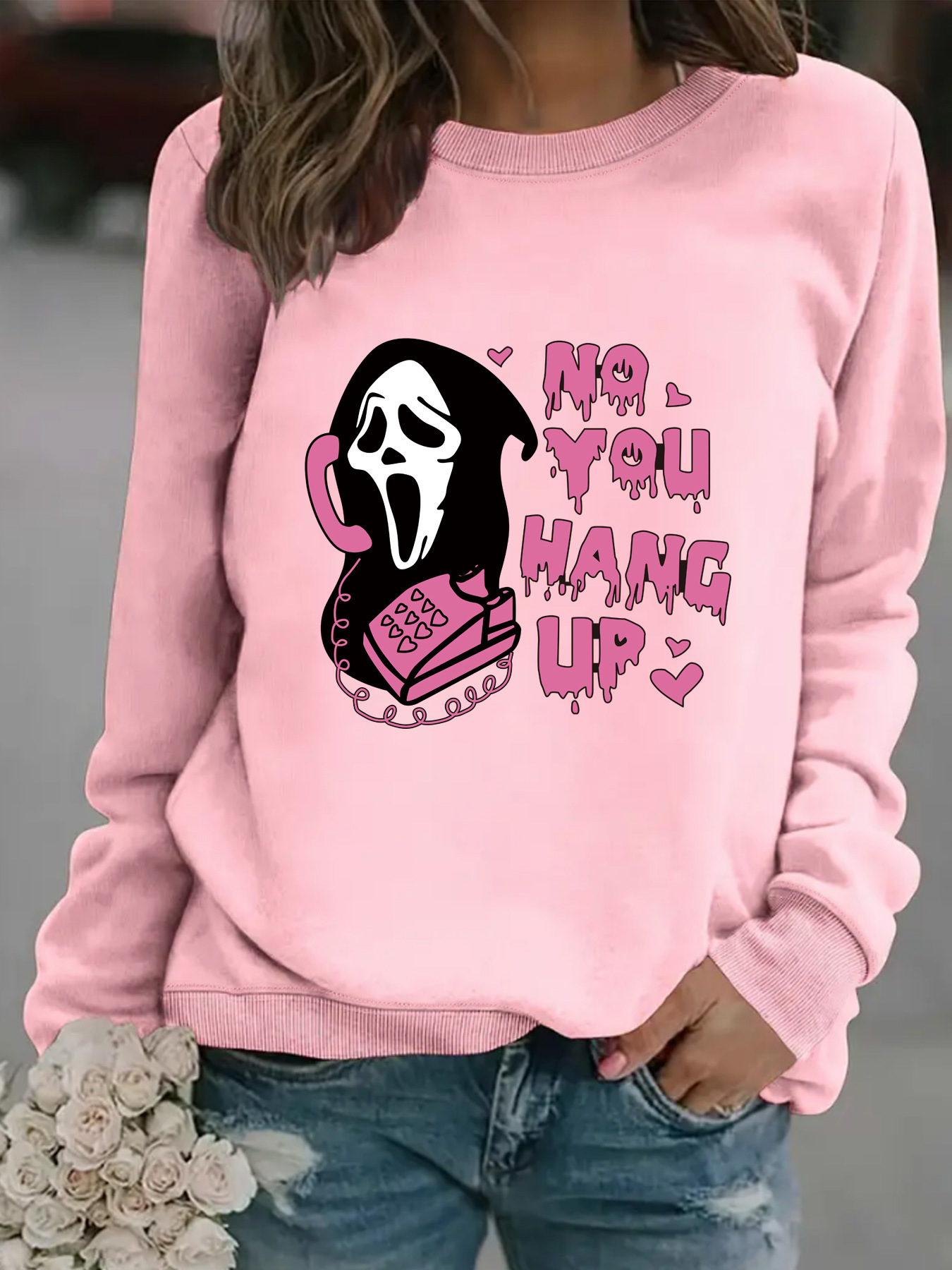 Women's Sweatshirt Death Calls Print Casual Long Sleeved Pullover_voghion.com