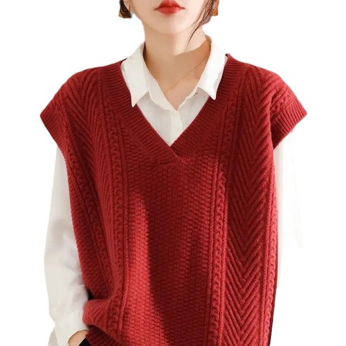 Spring and Autumn New Fashion Retro Twisted Knit Cardigan Women's Slimming V-neck Sweater Vest 