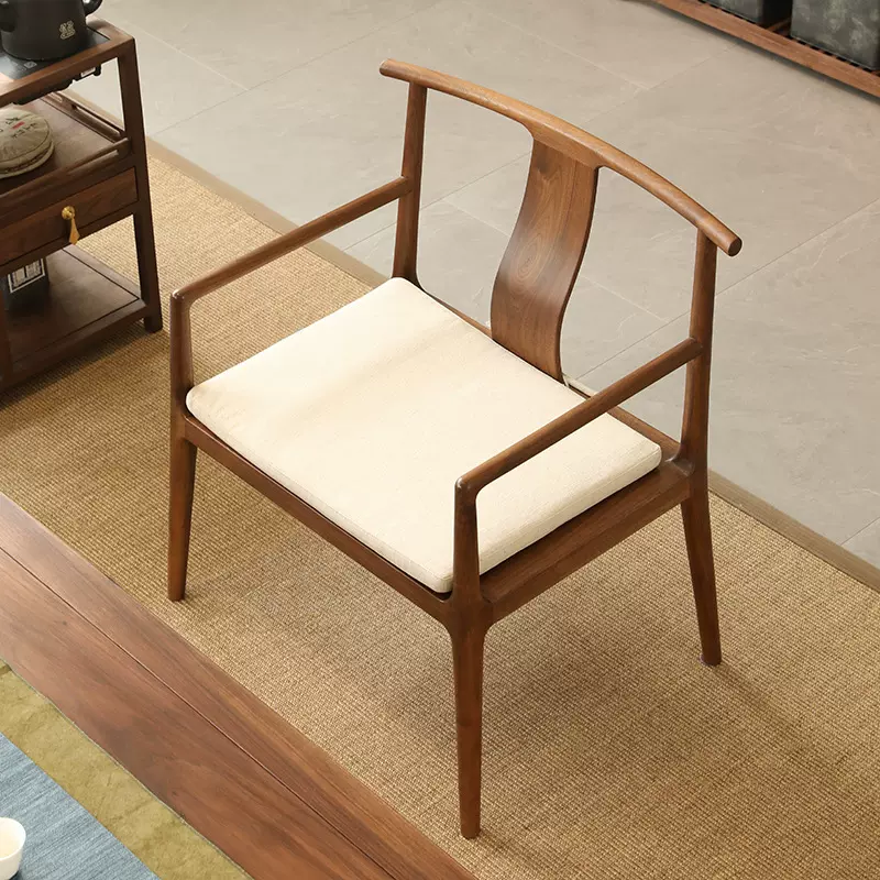 北美黑胡桃木太师椅新中式官帽椅明式圈椅茶椅子实木主人泡茶书椅