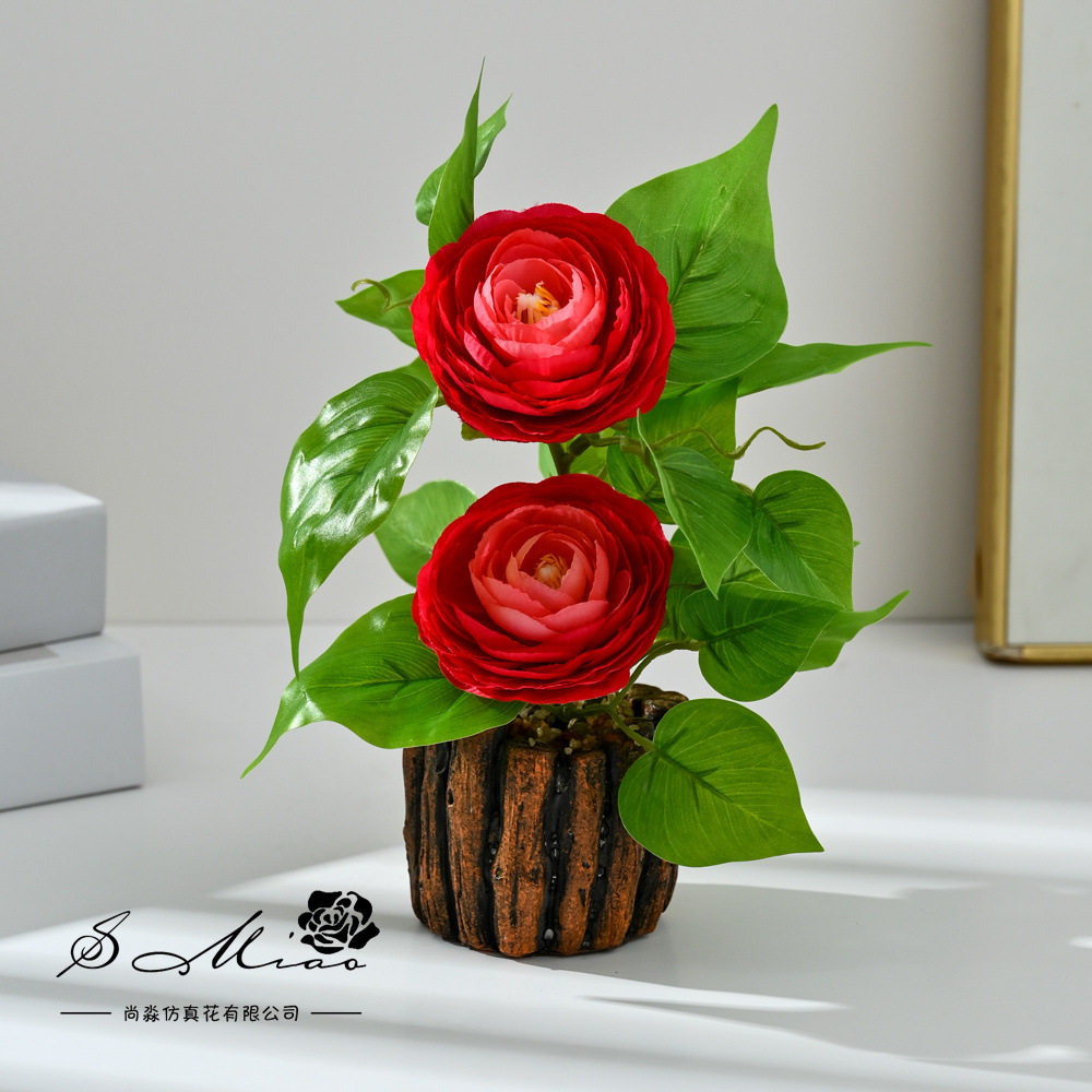 Camellia transfronteriza de dos extremos pequeño bonsai moda imitación maceta flores falsas decoración del hogar fotografía de bodas adornos de flores artificiales image 3