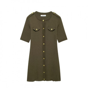 2024 Cross-border 2024 European and American Cross-border Women's Autumn Chanel Round Neck Short-sleeved Buckle Thread Knitting Fans