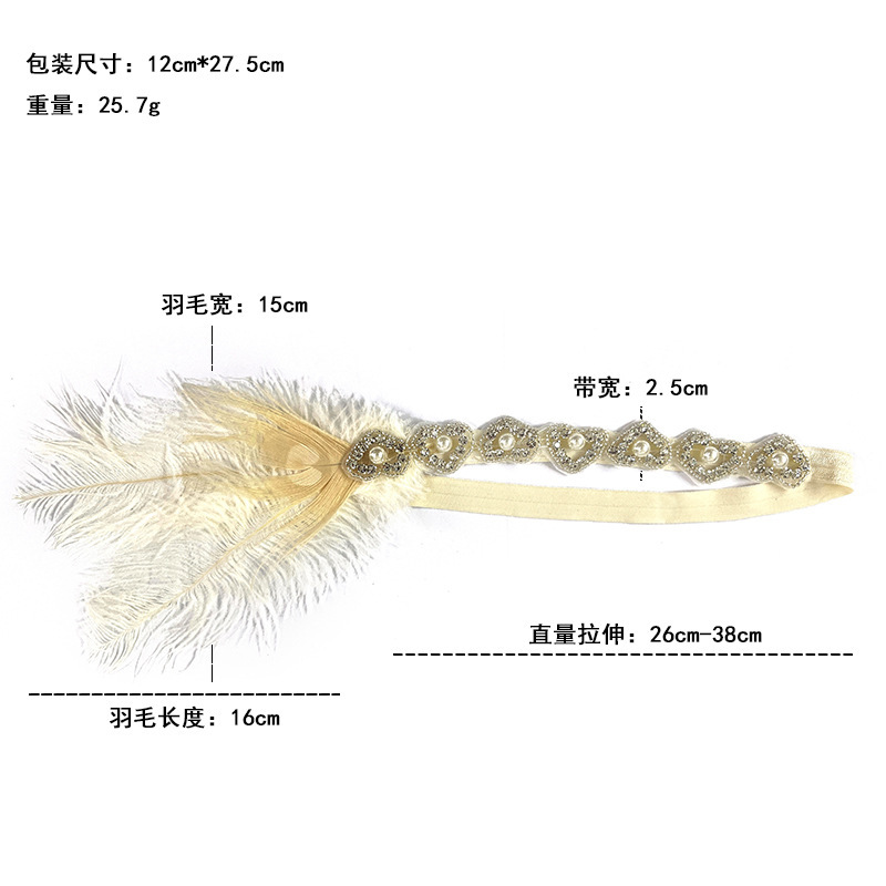 1920s retro estilo medieval de alta gama Gatsby accesorios idénticos plumas correa de cabeza guantes珍