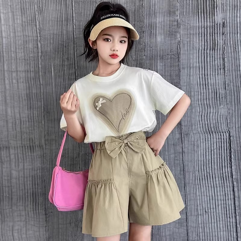 Mädchen Sommer Freizeit Zweiteiler Set Mit Shorts Und Shirt_voghion.com