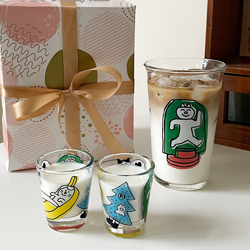 日本式の清酒のコップのセットは厚いミニガラスの焼酎の家庭の個性のプリントの小さい杯の白酒のコップを厚くします。|undefined