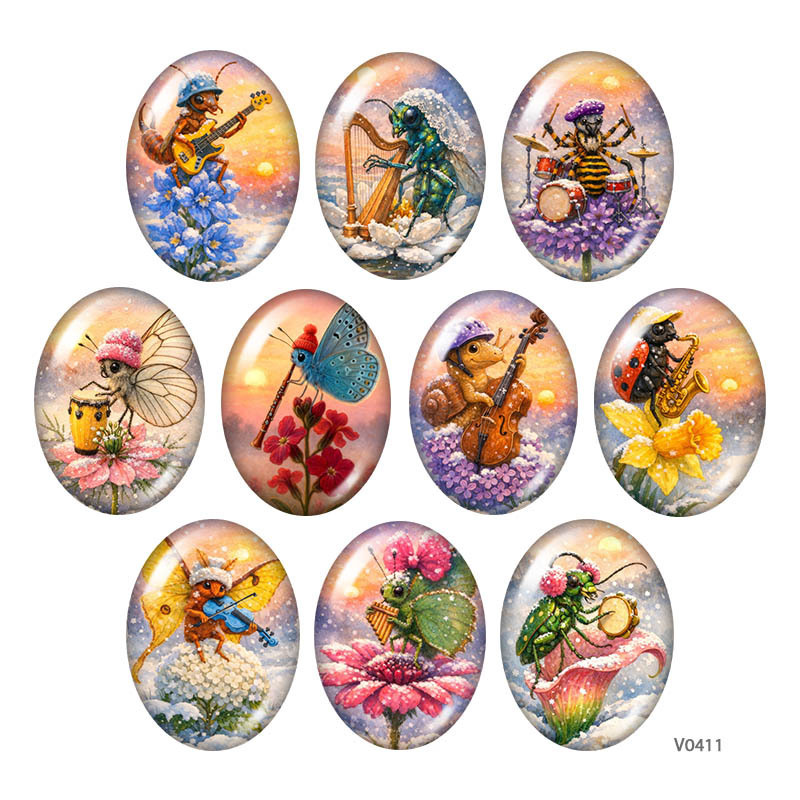 Insect Musician Time Gem Oval Patterned Glass Patch Keychain Necklace DIY Jewelry Accessories Insect Musician Time Gem Oval Patterned Glass Patch Keychain Necklace DIY Jewelry Accessories