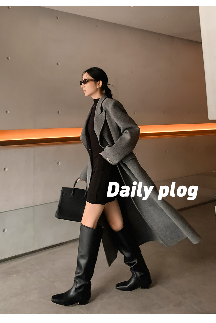 Boot nữ da thật ống rộng mũi vuông cổ cao đến đầu gối gót thấp — màu nâu, đen chi tiết 14
