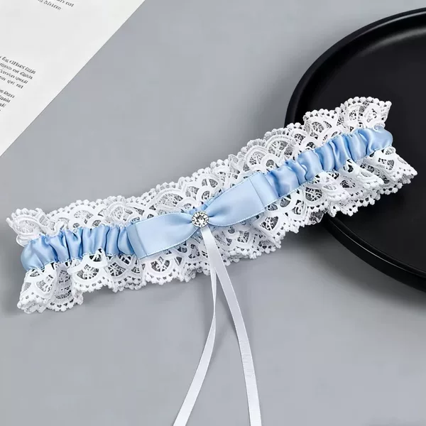 European and American Bridal Lace Garter with Bow, Elastic Blue Garter, Wedding Accessories, Wedding Dress Accessories