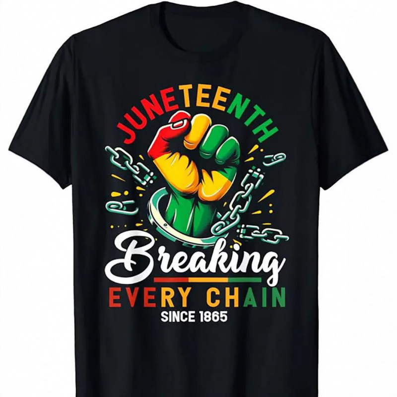 2025 cross-border foreign trade men's women's T-shirt in stock wholesale Juneteenth3D printed short sleeve