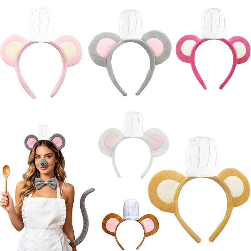 2026 Mouse Ear Headband Tail Cross-Border New Halloween Chef Hat Headband Set for Children and Adults in Stock 2026 Mouse Ear Headband Tail Cross-Border New Halloween Chef Hat Headband Set for Children and Adults in Stock