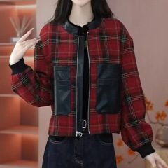 一件代发直播爆款格子短外套女2025春秋季新款休闲百搭夹克衫上衣