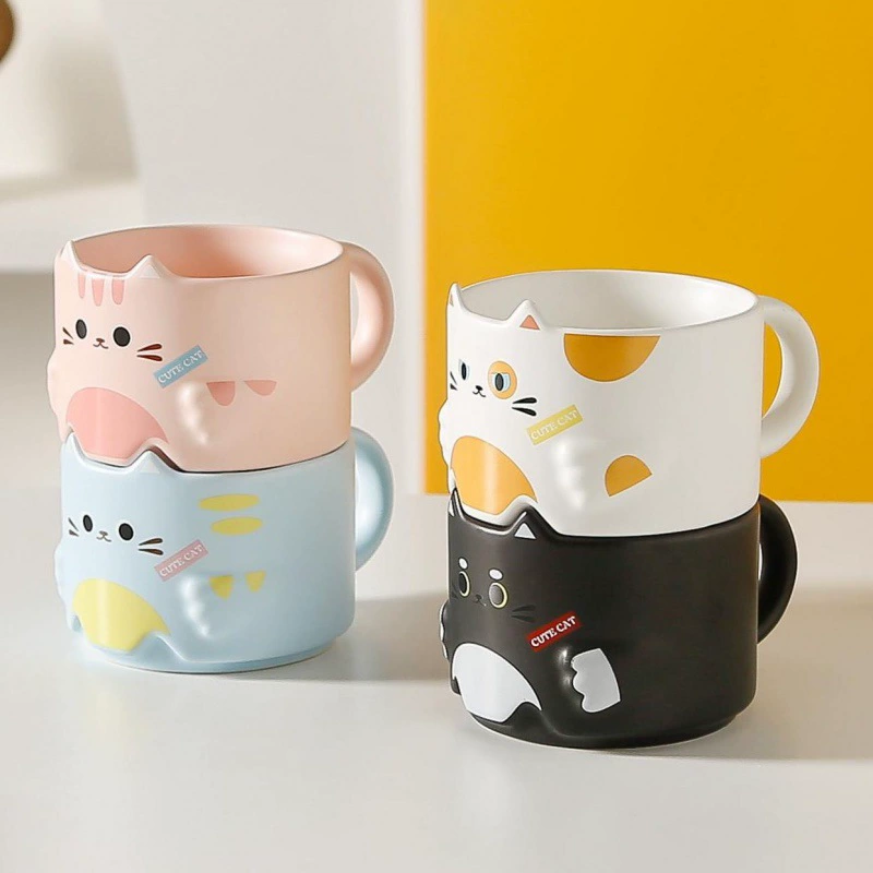 Стеклянная/стакан-купол? Stackable Cat Cartoon Mug Tower, 301–400 ml Cute Birthday Gift, 4 Colors