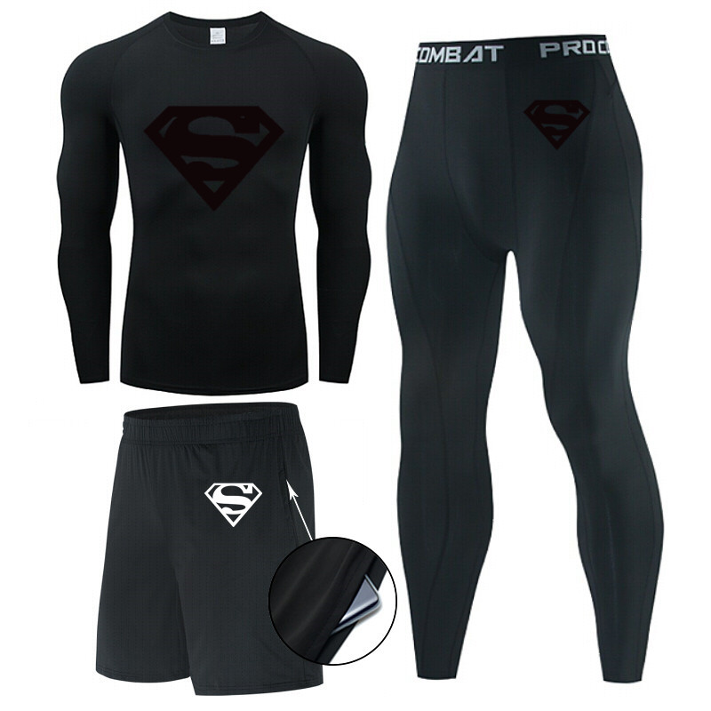 Traje de hombre de compresión de tres piezas de secado rápido medias de manga corta para correr traje deportivo ropa de entrenamiento de baloncesto gimnasio