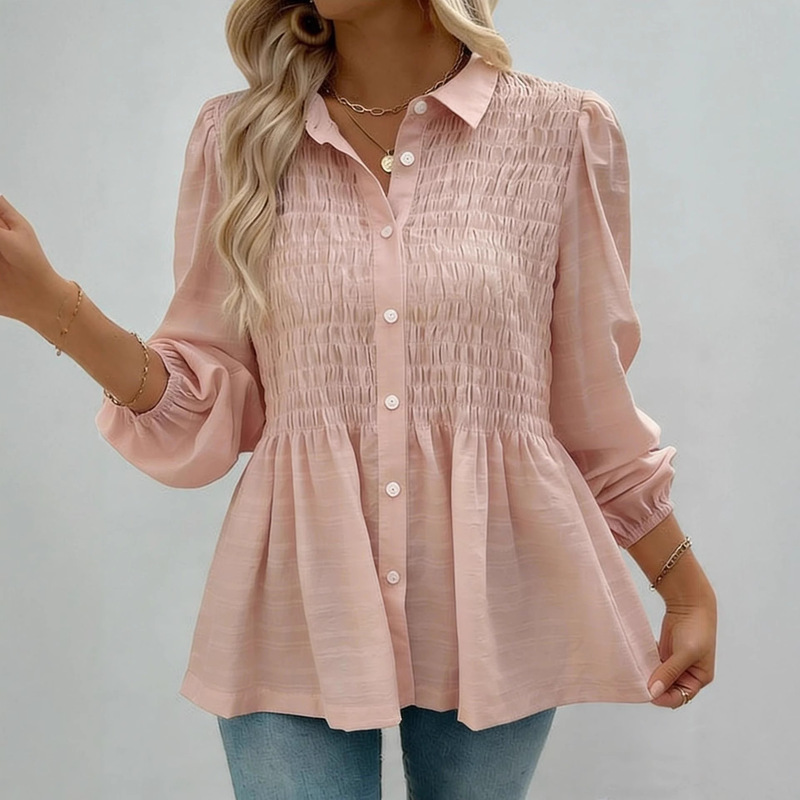 2026 Amazon European and American Spring and Summer New Solid Color Button Casual Fashion Long-Sleeve Blouse Women's Clothing
