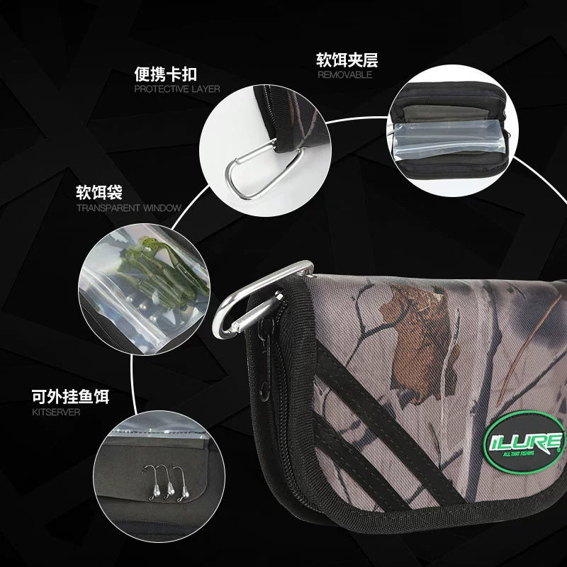 爱路亚 Fishing gear bag, multi-layer canvas storage bag, small accessories package, iron plate lead fish, sequin lead head hook, soft bait
