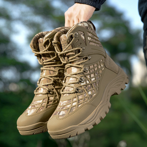 Waterproof military boots, tactical boots, breathable mid-cut boots, outdoor men's shoes, desert boots, combat boots, hiking boots, footwear.