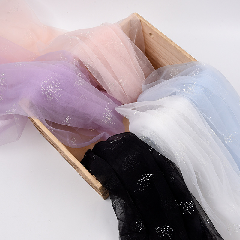 新款小版烟花状烫钻网纱布 全锦纶童装饰品连衣裙婚纱网眼面料