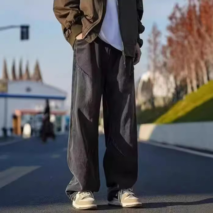 American Style Retro Jeans Men's Autumn High Street Old Loose Wide Leg Pants Trendy Brand Casual Straight Tooling Pants