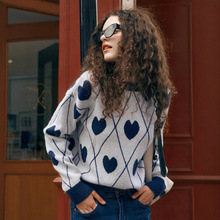 2025跨境外贸新款甜美爱心提花圆领短款上衣女长袖针织百搭打底衫