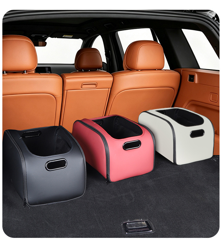 Car trunk storage box, large-capacity multifunctional storage box, PU leather organizer with mesh pocket divider design