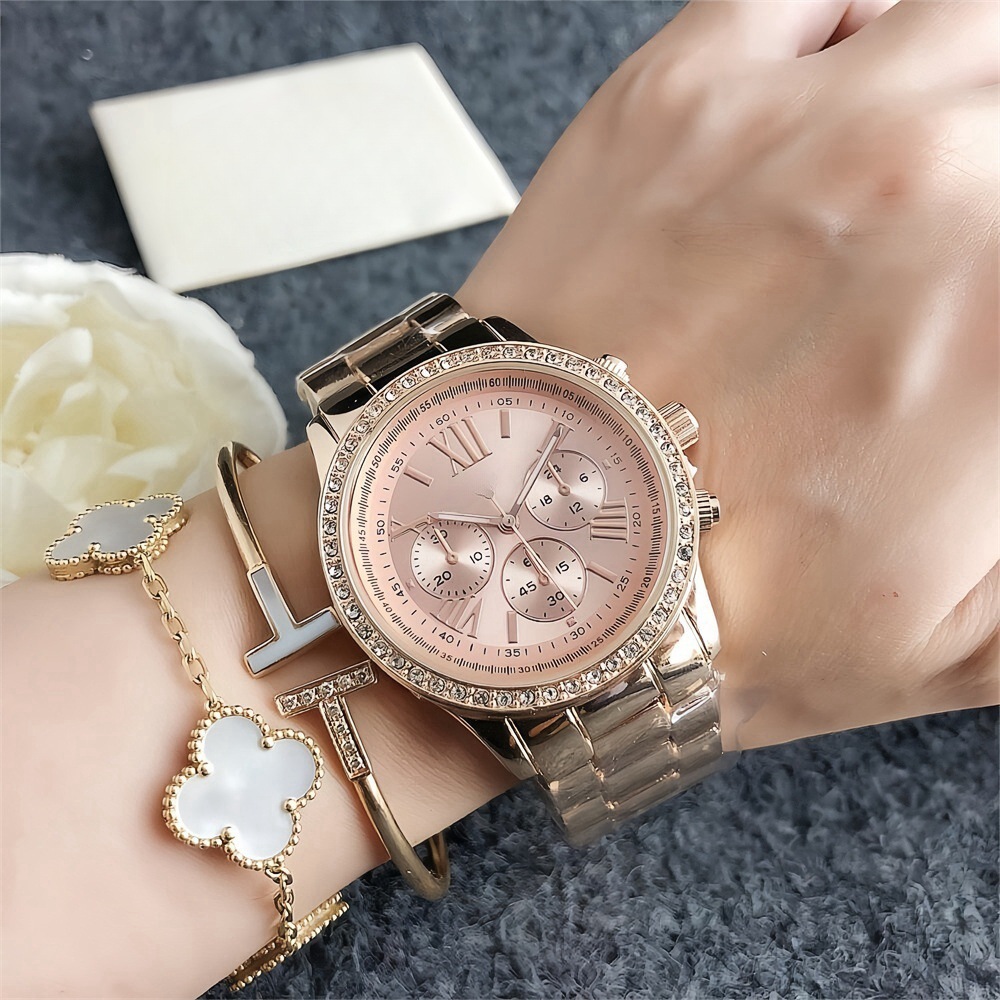 Rose Gold Diamond-encrusted Luxury Watch Men's and Women's Large Dial Three Eyes New Waterproof Watch Elegant Internet Celebrity Watch
