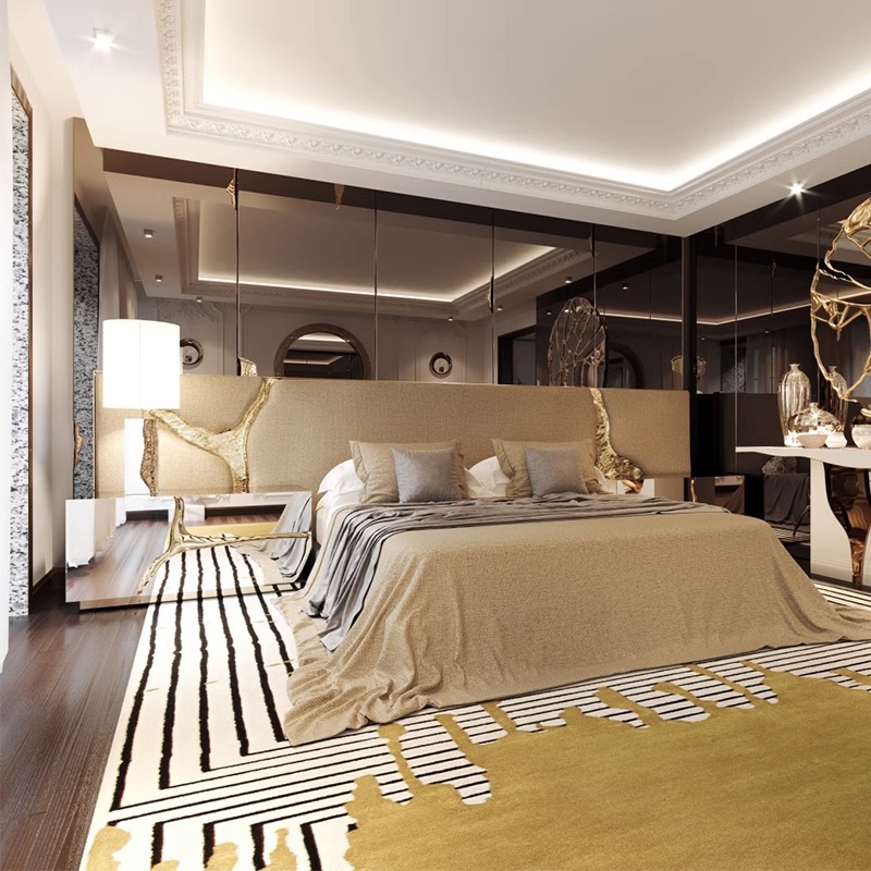 Italian light luxury matte genuine leather bed designer villa mansion high-end bedroom 1.8-meter master double bed