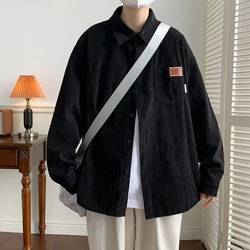 Casual primavera y verano nuevo estilo waffle camisa de manga larga estilo de Hong Kong para hombre cec marca de moda suelta y hermosa chaqueta de camisa etiquetada