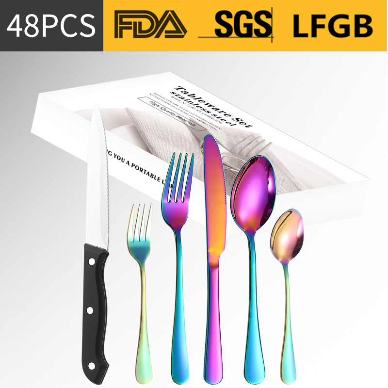 Amazon vajilla de acero inoxidable 24/48/60 traje 1010 cuchillo de carne cuchillo de comida occidental tenedor cuchara de postre cuchara tenedor traje