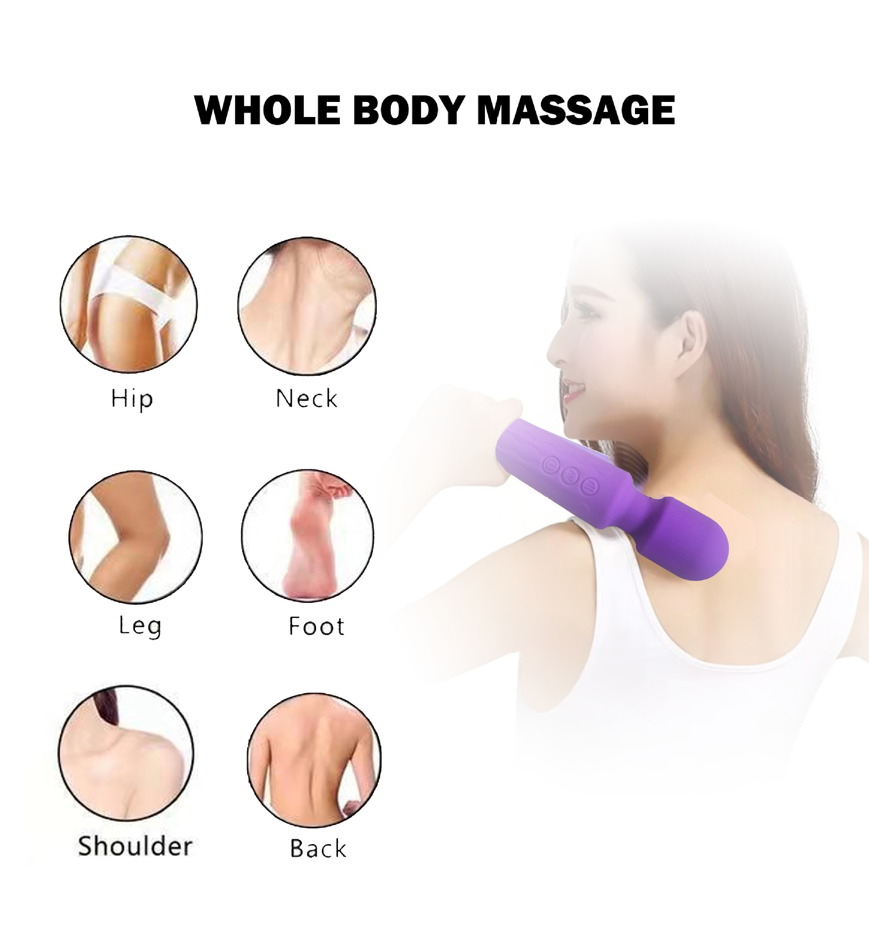 20-Frequency AV Wand Vibrator, Silicone Body, Strong Vibration Massage Stick — detail image 9