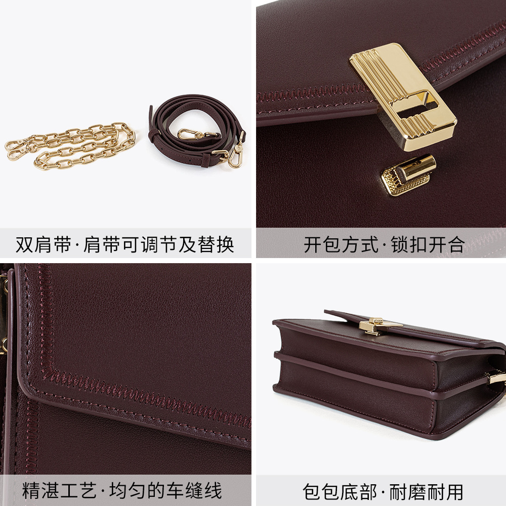 Fashion Versatile Commuter Small Square Bag Luxury Genuine Leather Women's Handbag Crossbody Bag Shoulder Phone Bag - Thumbnail 4