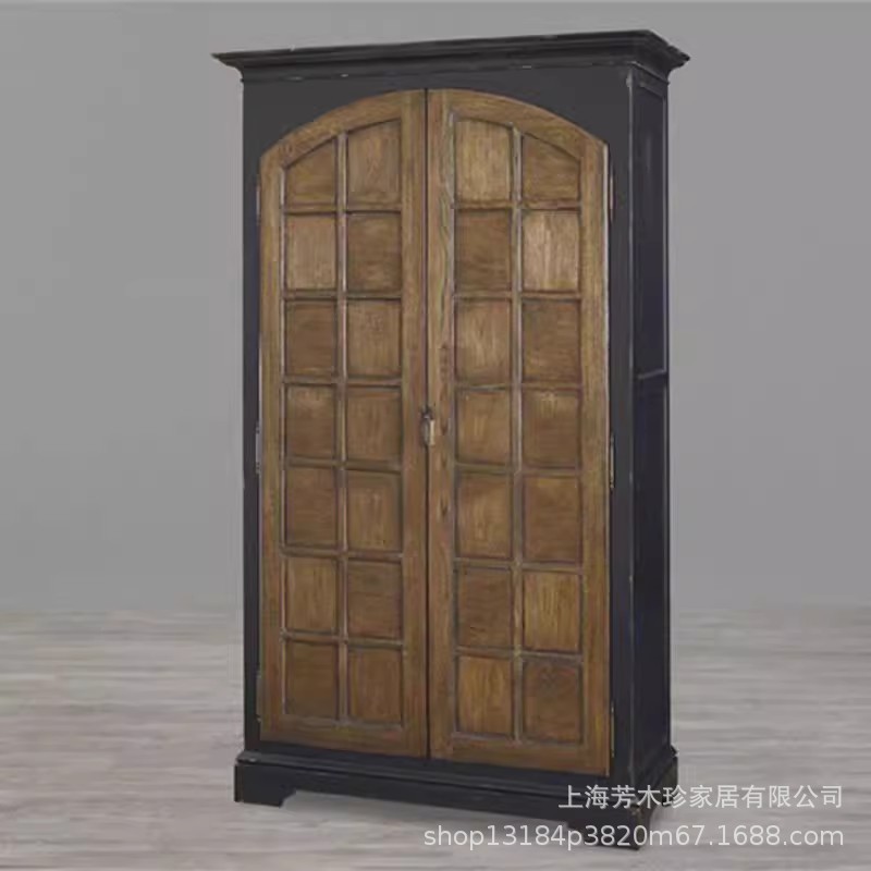 美式实木衣柜复古做旧两门收纳衣橱主卧大容量收纳储物衣柜|undefined