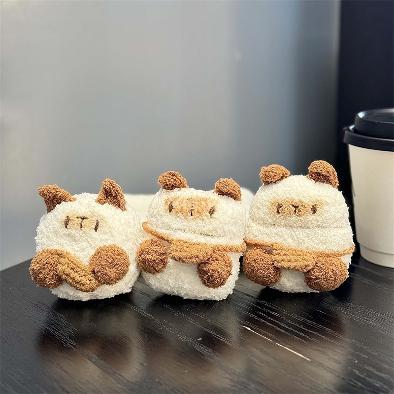 Stuffed Backpack White Cat Suitable for Airpods4 Apple Bluetooth Wireless Headphone Cover 1/2/3 Generation Pro2 Knitted