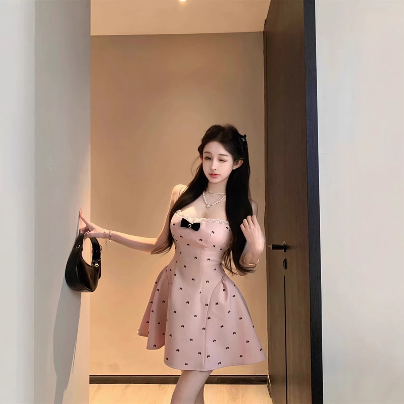 Rich Girl's Chanel-Style French-Style Suspender Dress for Women, Summer Sexy Pure Desire Sweet and Spicy Princess Puffy Mini Dress