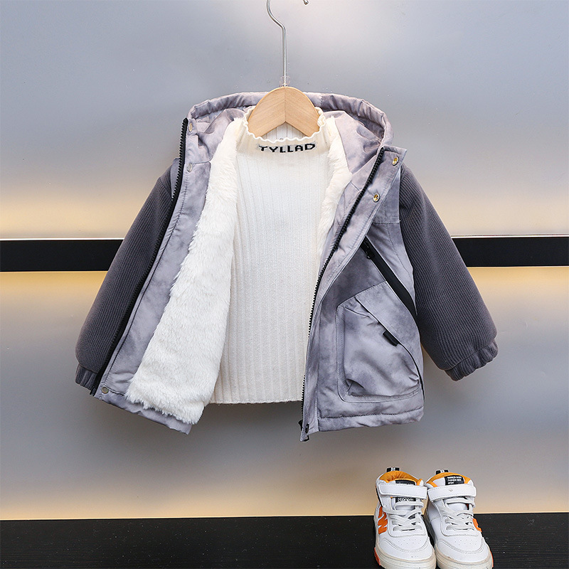 6432 ropa de Parker de terciopelo para niños 2025 otoño e invierno nuevo abrigo de algodón grueso para bebés ropa de invierno con capucha de celebridades de Internet