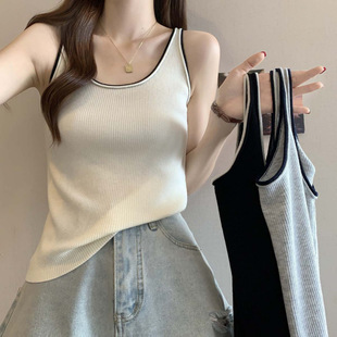 2025 New Summer Round Neck Color Matching Simple French Versatile Vest Women's Large Size Casual Suspender Top