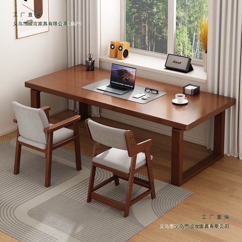 Thickened Computer Desk, All Solid Wood Double Desk, Long Table, Simple Office Desk, Desktop Conference Table, Retro Writing Desk