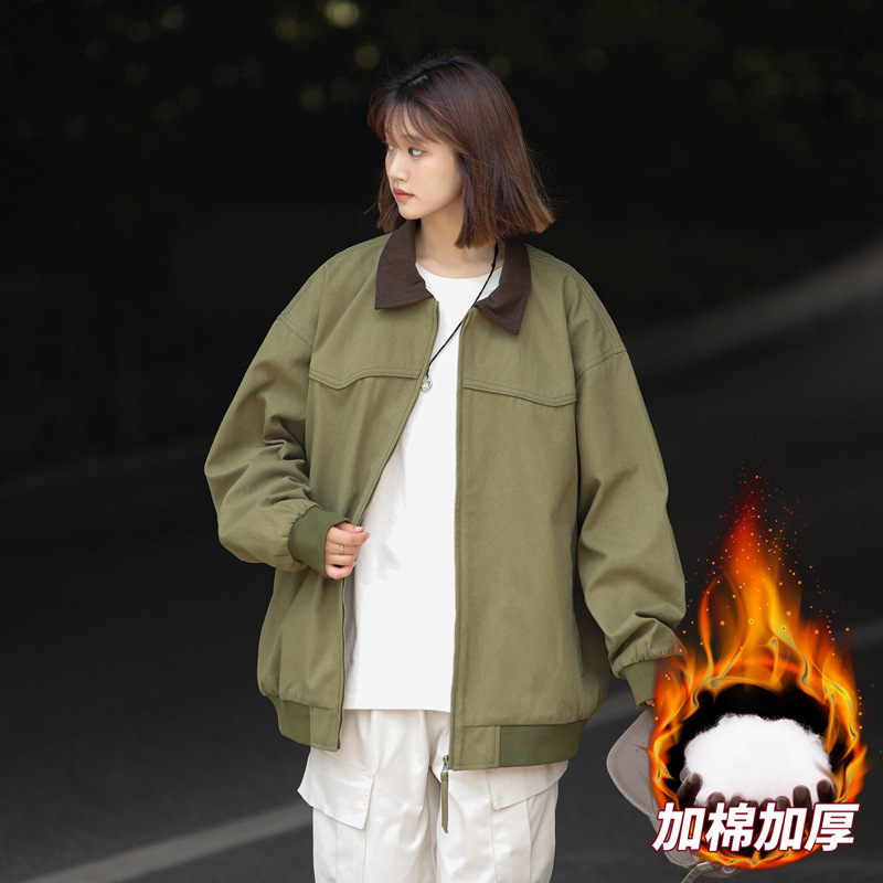 男女同款秋冬户外加棉加厚水洗猫眼翻领灯芯绒领子水洗棉夹克外套