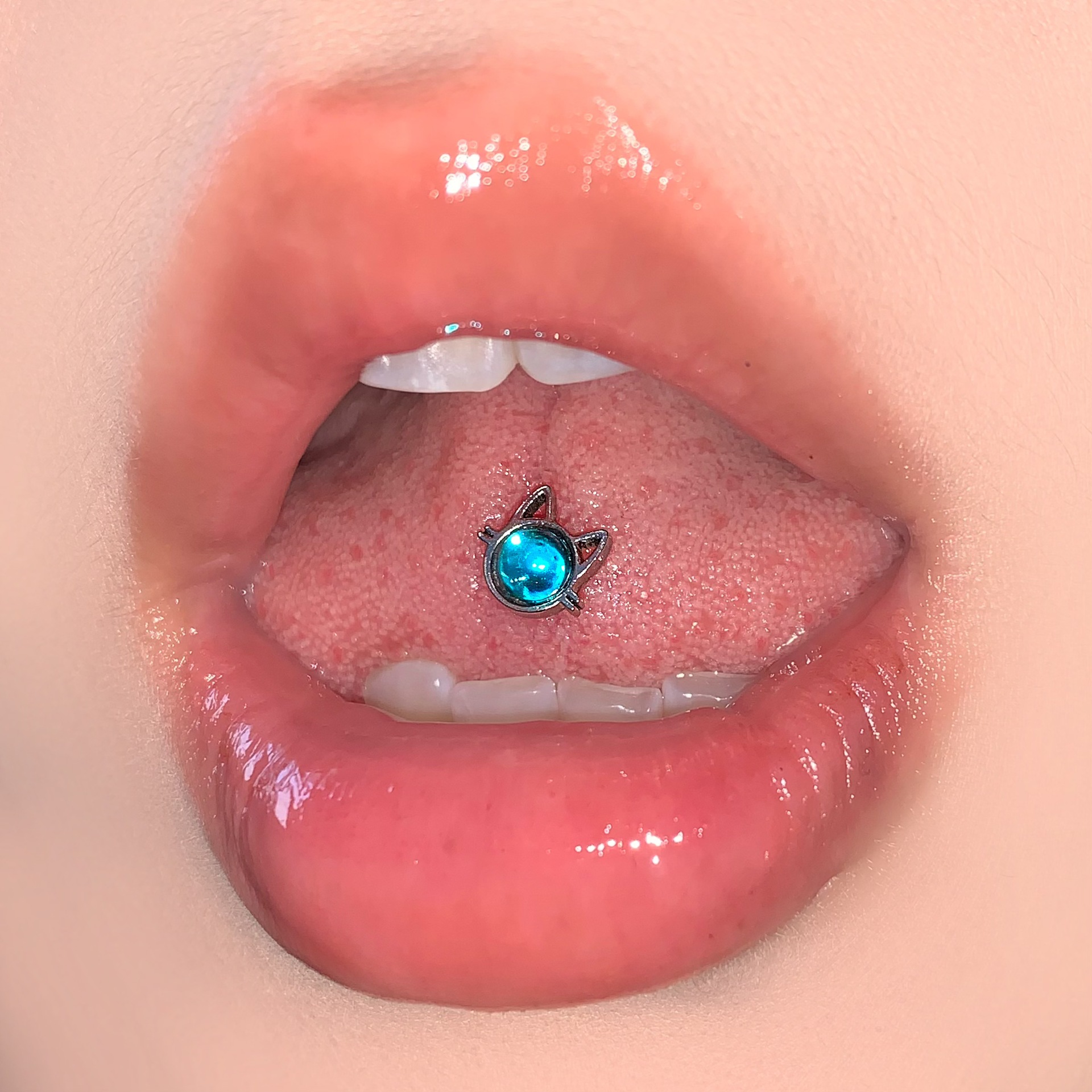 Cat Personality Tongue Nail Steel Titanium External Thread Drinkable Tongue Barbell Piercing Jewelry for Women detail image 7