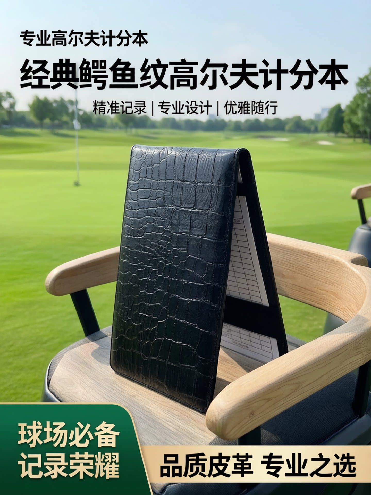Golf Scorecard Notebook with Crocodile Leather Texture, Durable and Sturdy, Comes with a Scorecard and Pen