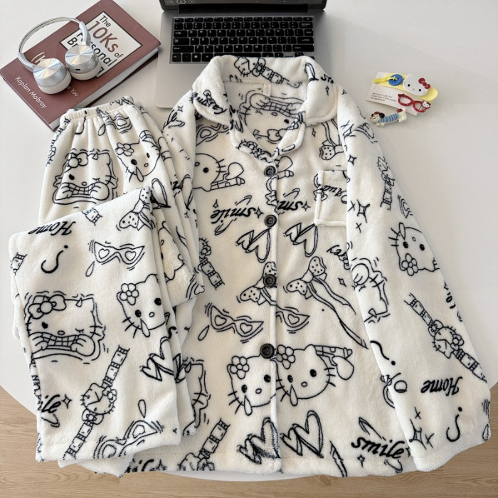 珊瑚绒睡衣女冬天加绒可爱少女网红风秋冬季新款法兰绒家居服批发|undefined