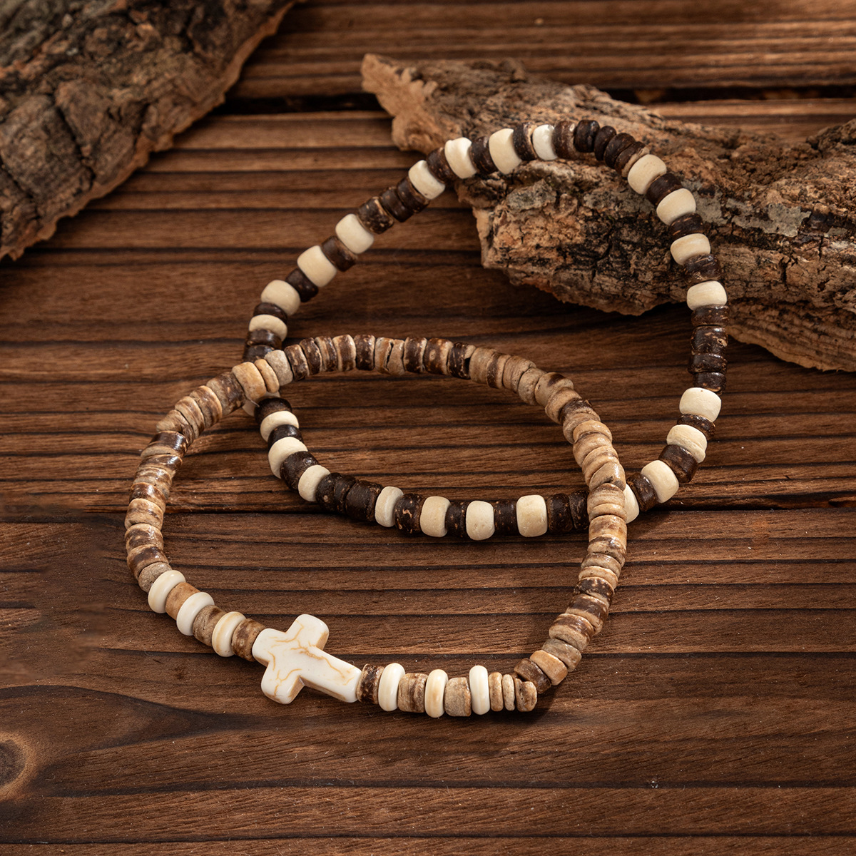 Round Pattern Vintage Style Round Wood Men's Bracelets Men Beaded Bracelets