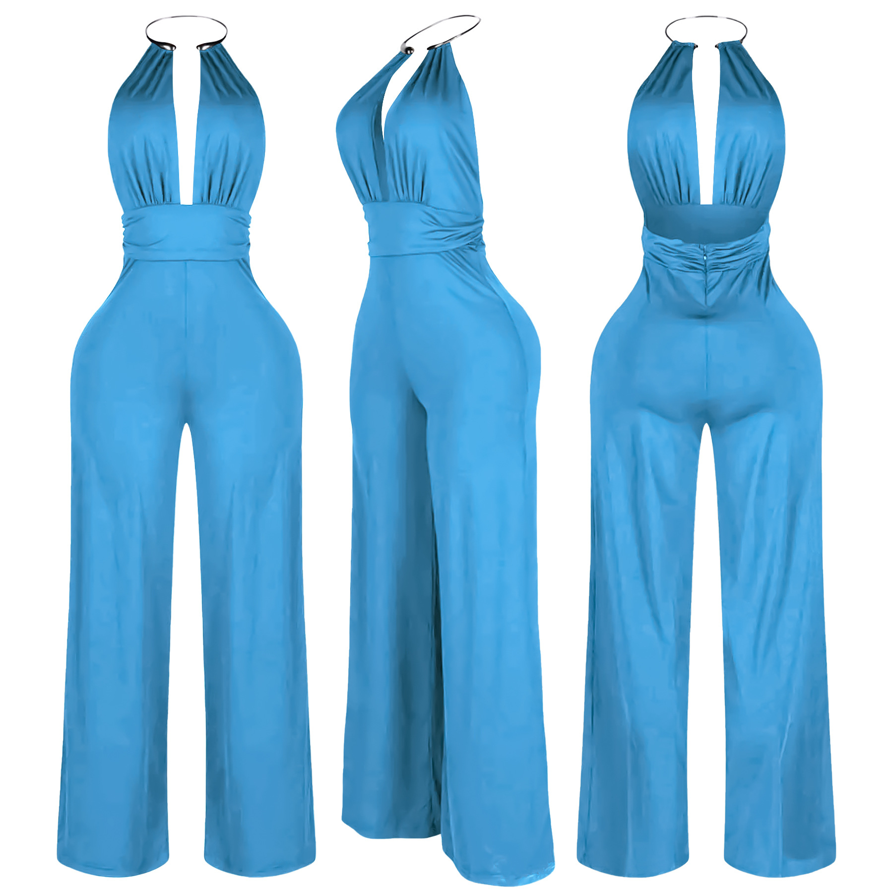 10998 transfronterizo para Amazon Europa y América verano nuevo estilo de ropa de mujer sexy cuello descubierto pantalonés de color sólido