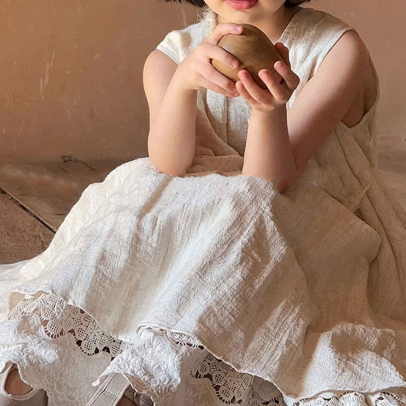 女の子ドレスサマードレス2025新しい子供ドレス大きな子供の白いベストドレスかわいい西洋スタイルのロングドレス軽くて薄い|undefined