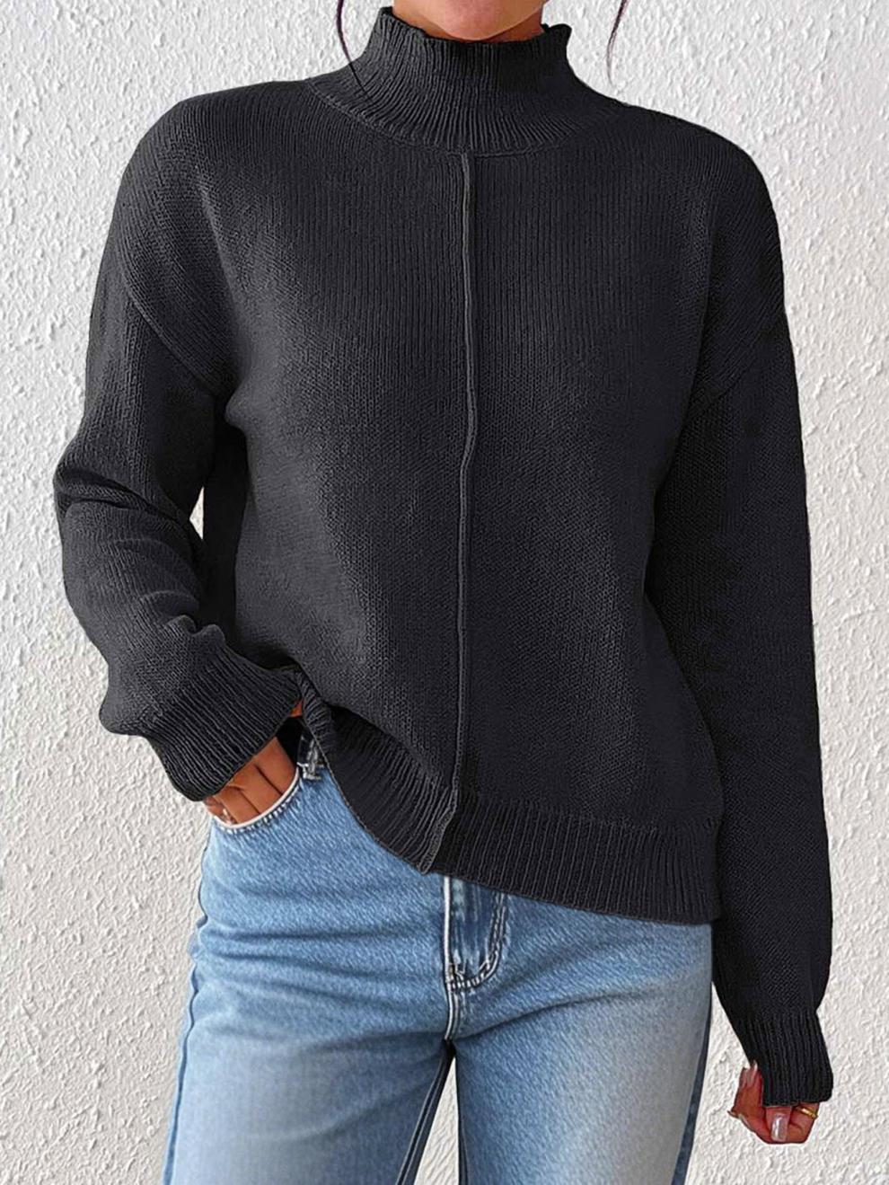 Women's Semi-Turtle Neck Casual Sweater - Soft Deer Fleece Fabric, Pure Color Pullover, Comfortable & Stylish For Autumn Winter_voghion.com