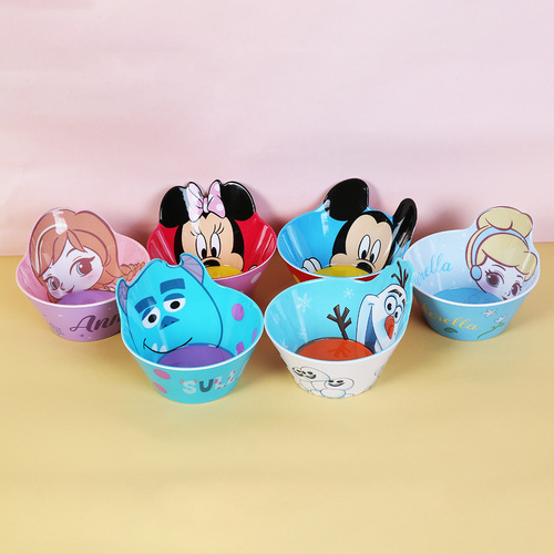 Disney Children's 3D Shaped Bowl and Plate Food-Grade Cartoon Bowl Fruit and Vegetable Bowl Anti-Slip High-Temperature Resistant