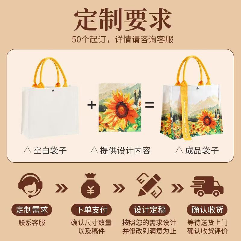 现货立体帆布包飘带托特包向日葵手提包莫里斯硬挺防水手提包|undefined